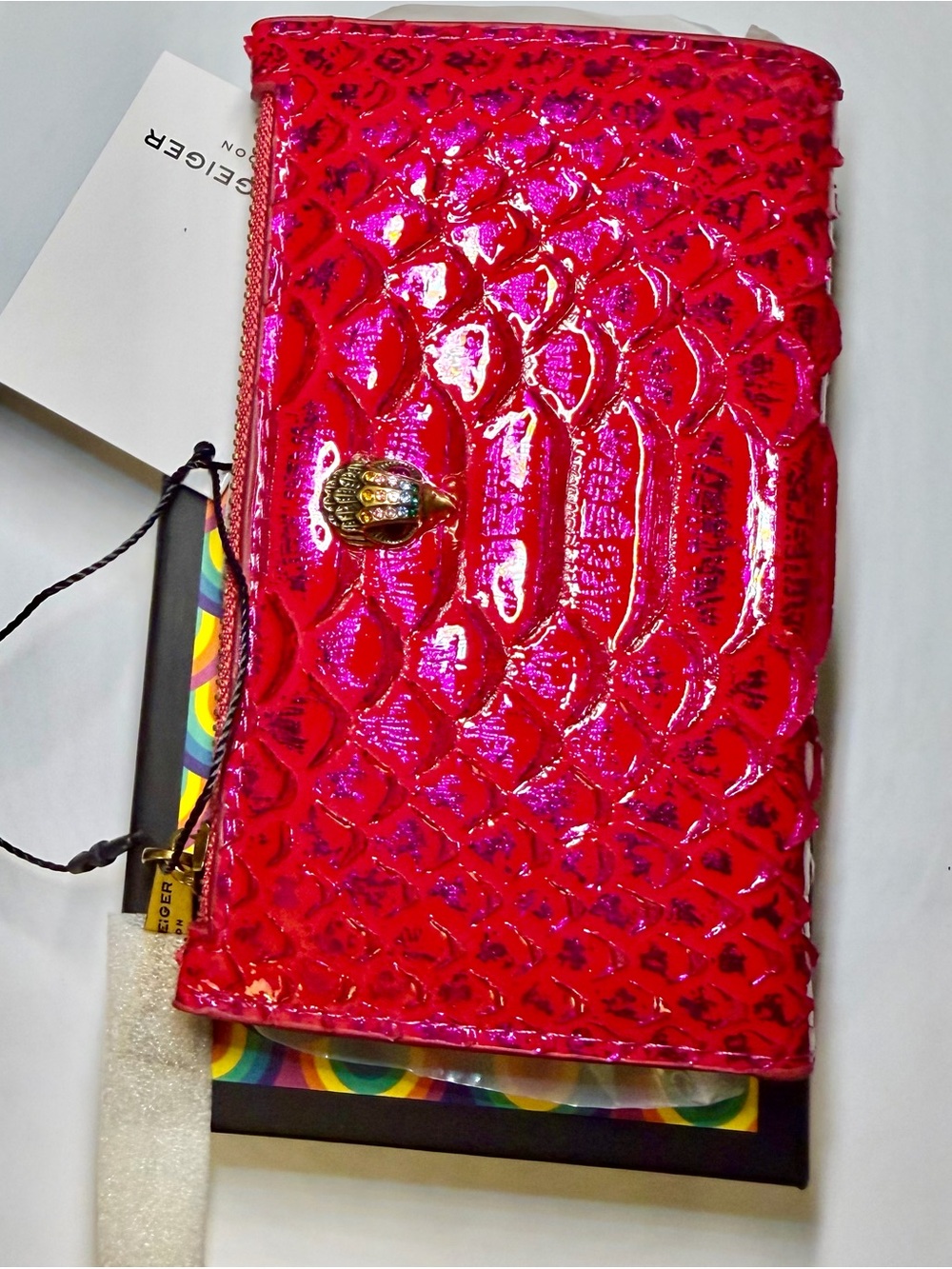 Kurt Geiger Fuchsia Croc Embossed Kensington Leather Wallet NWT